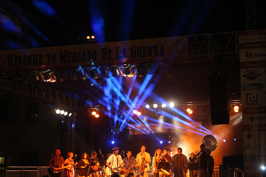 Blue beams over the Mercado stage