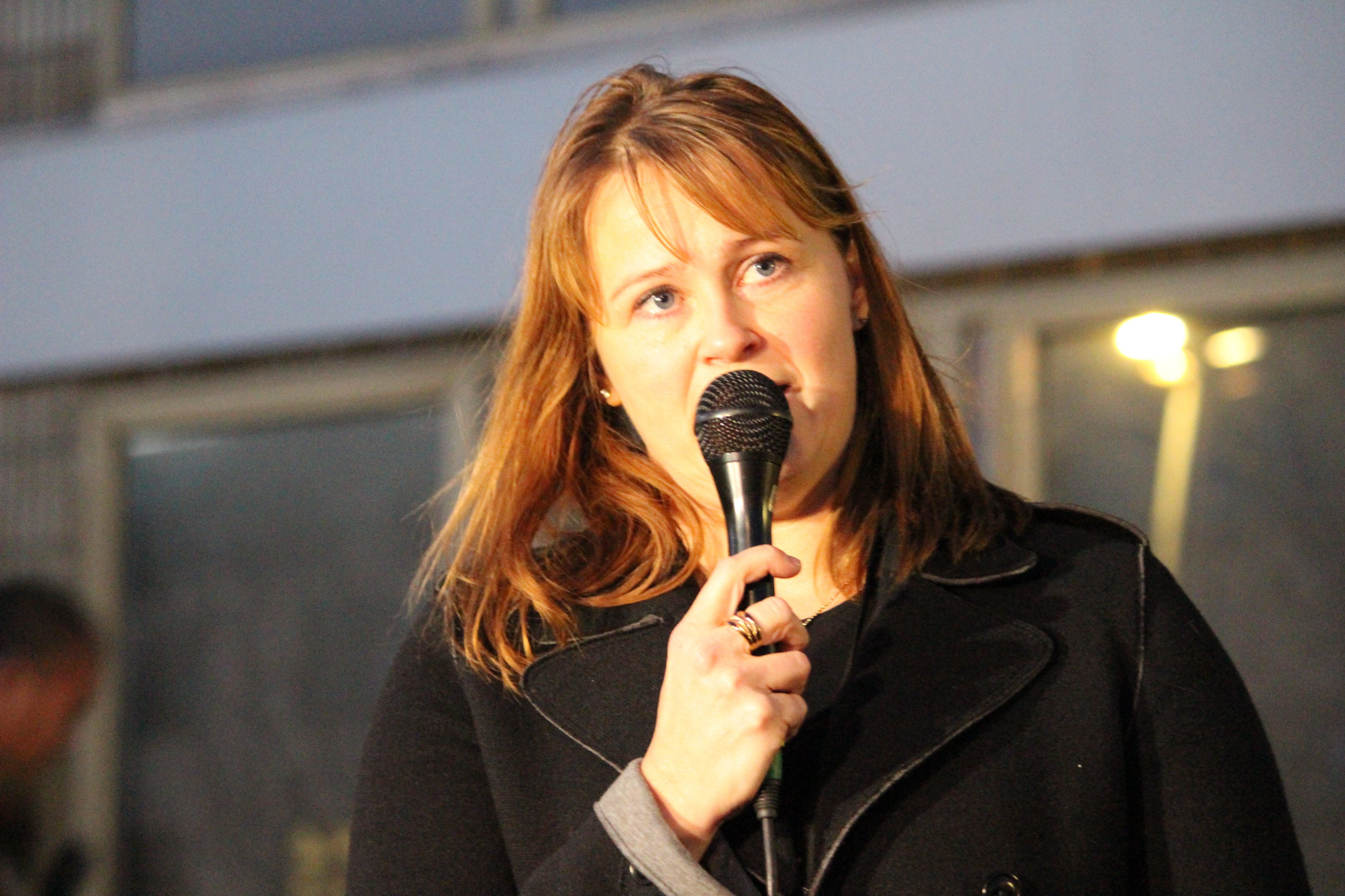 Sigríður Björk Guðjónsdóttir at protest outside police station 2015 by Rebecca Conway