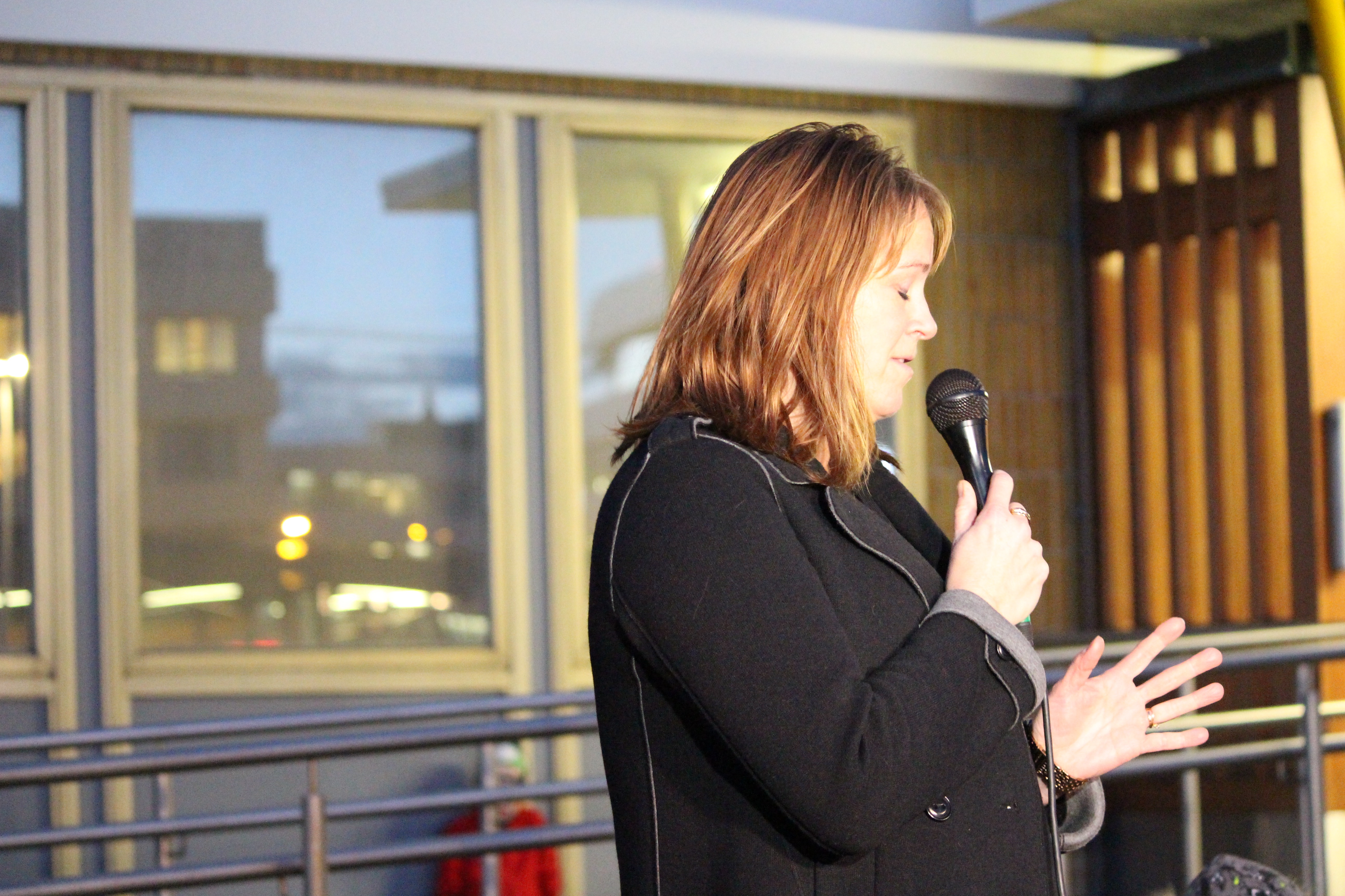 Sigríður Björk Guðjónsdóttir at protest outside police station 2015 by Rebecca Conway