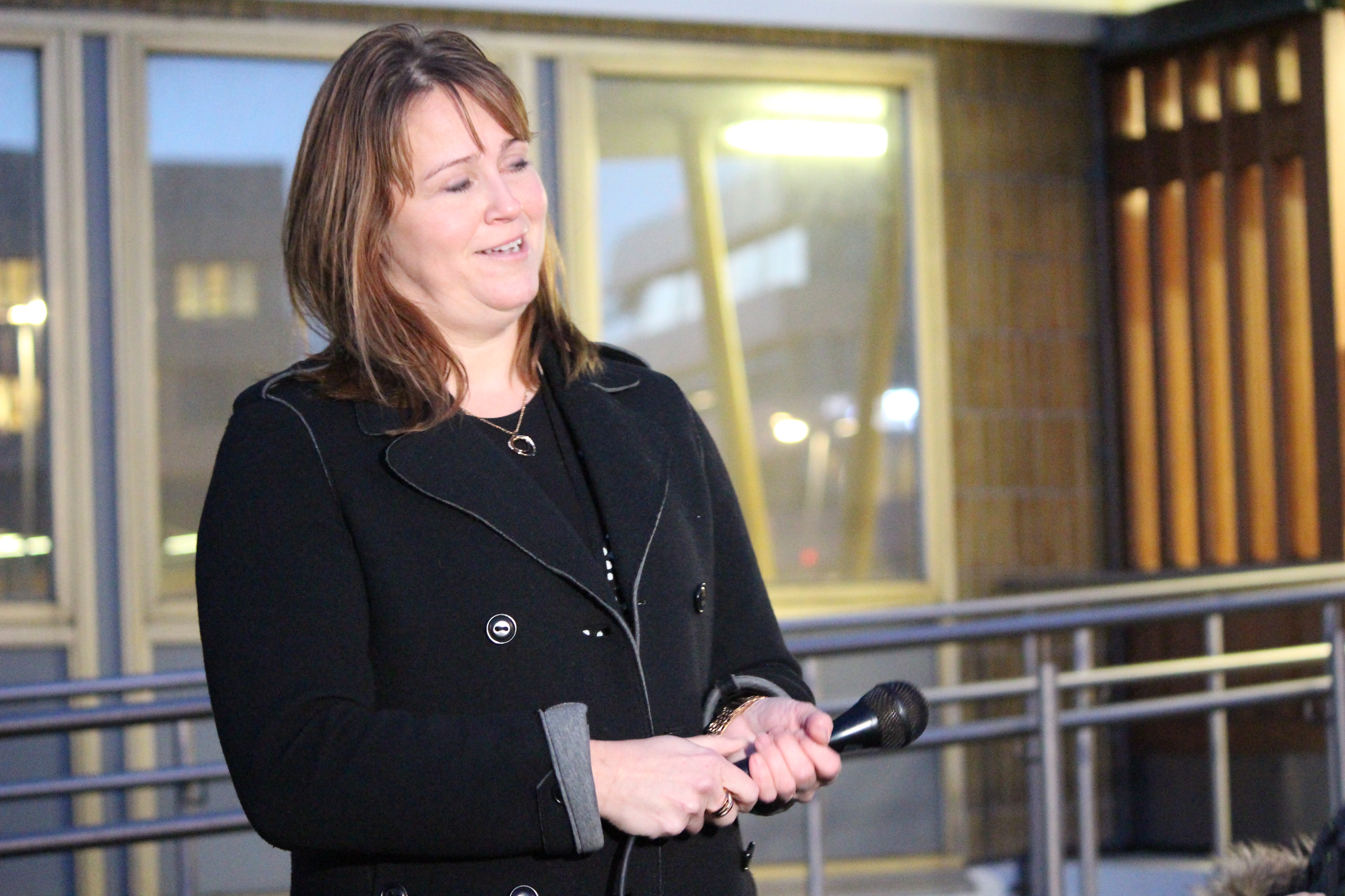 Sigríður Björk Guðjónsdóttir at protest outside police station 2015 by Rebecca Conway