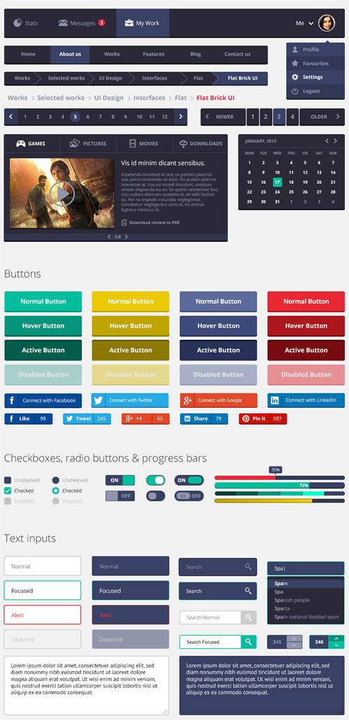 Flat Rounded Square UI Kit