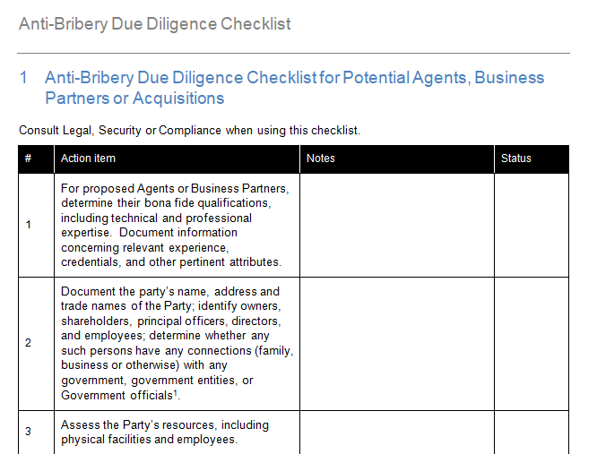 26/09/2013 · potential fcpa anti­bribery and books and records violations? Anti Bribery Due Diligence Checklist Grcready