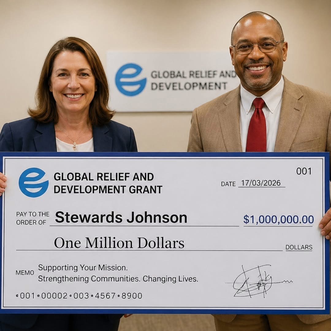 People holding a Global Relief & Development Grant award check