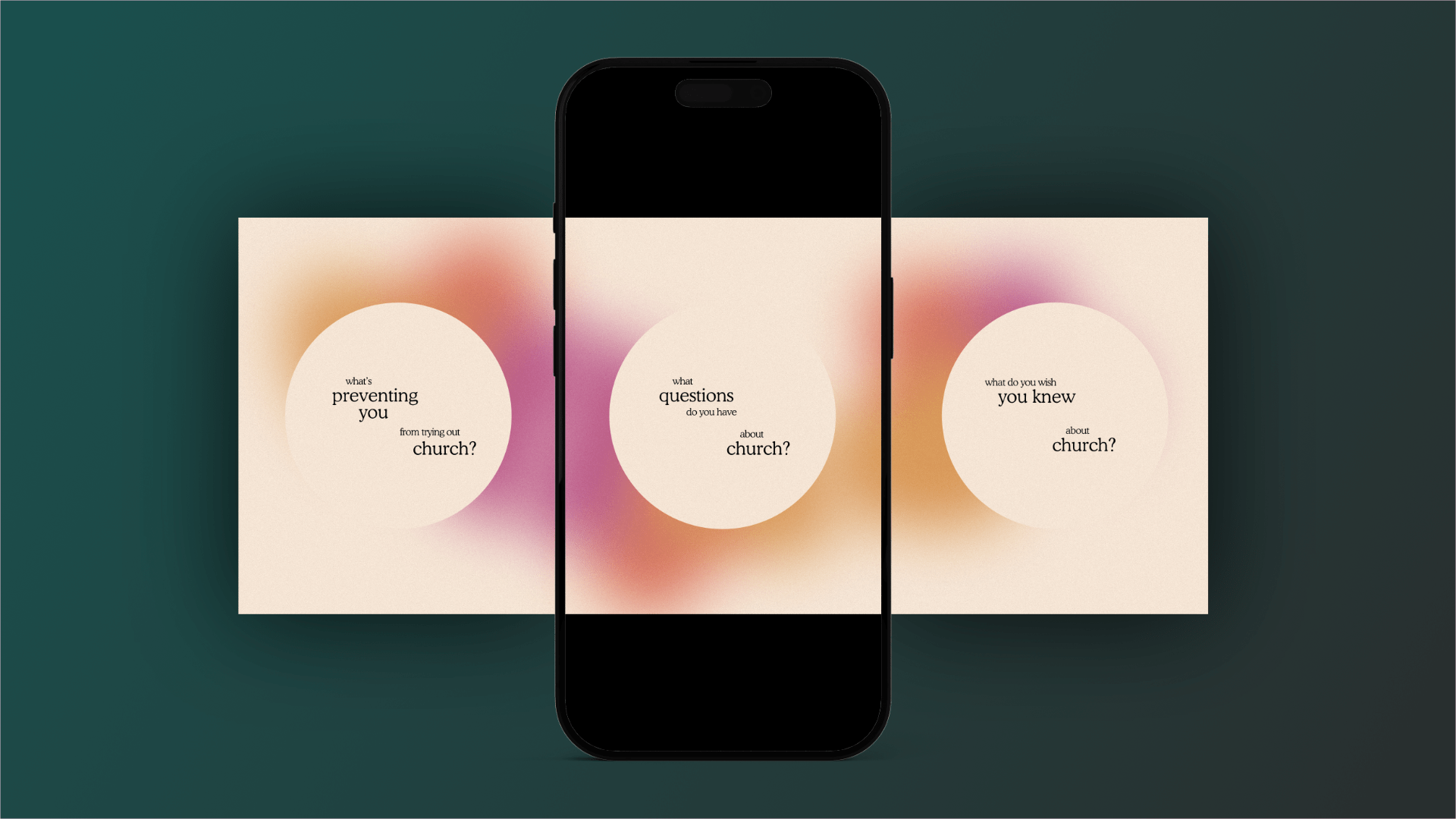 Modern circle gradient mockup showing free canva template for church