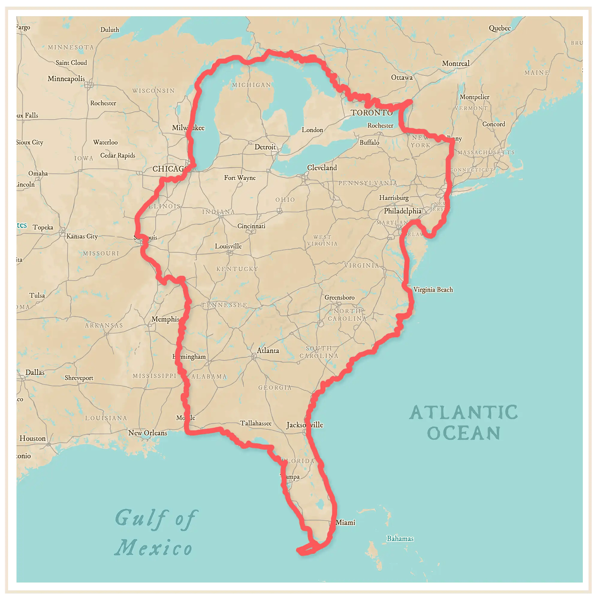 Great Loop map showing the cruising route.