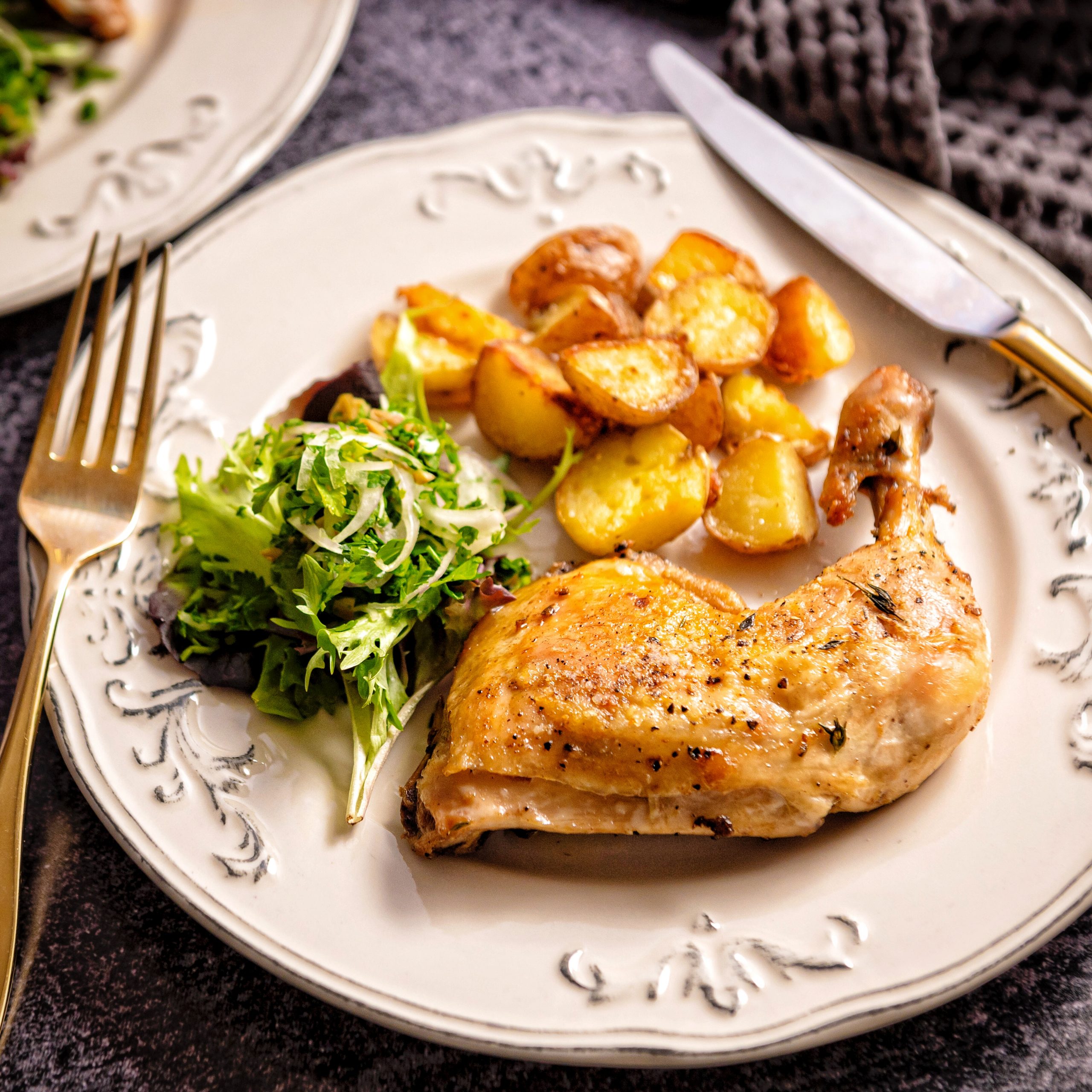 Chicken Confit with Potatoes and Parsley Salad