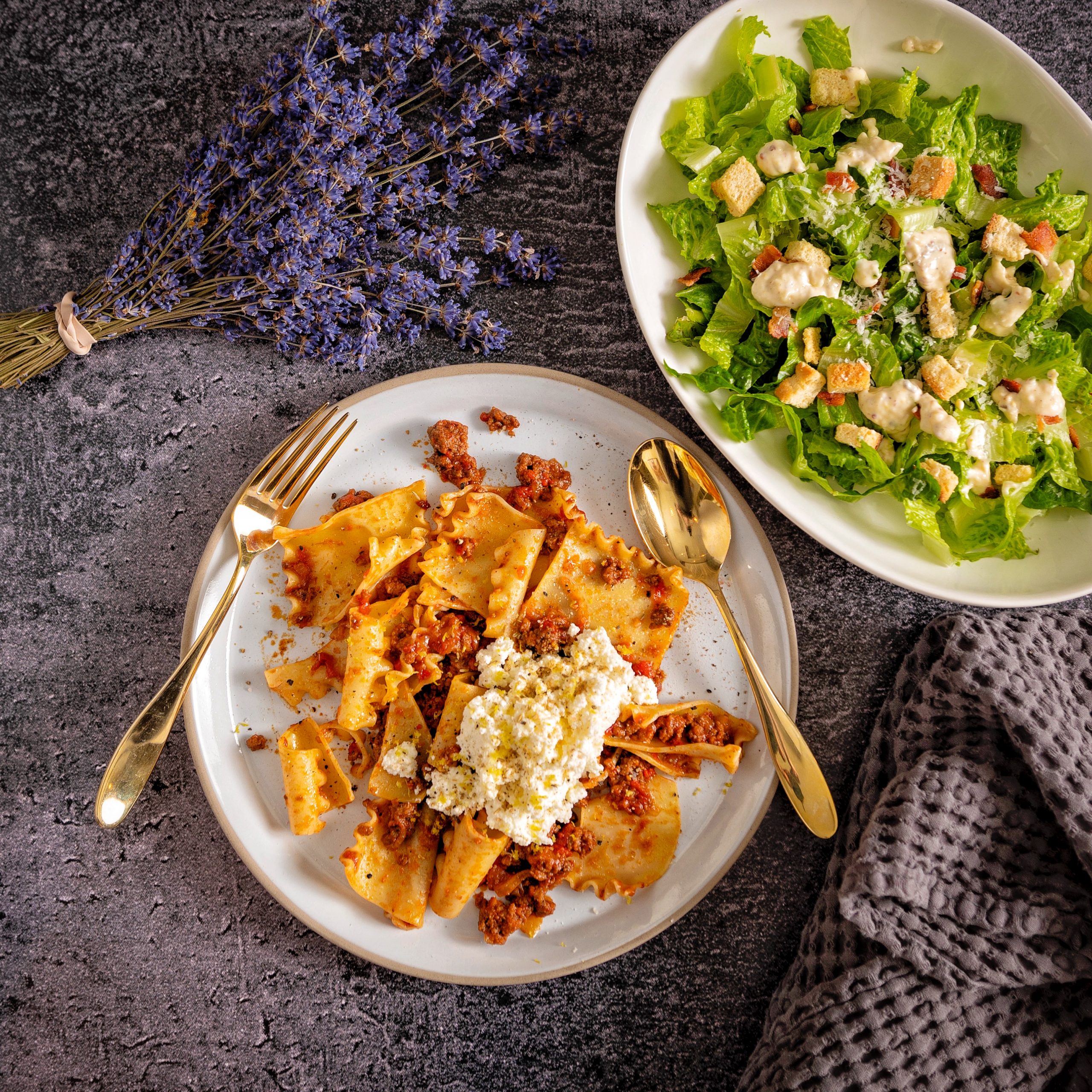 Quick Ragu with Caesar Salad