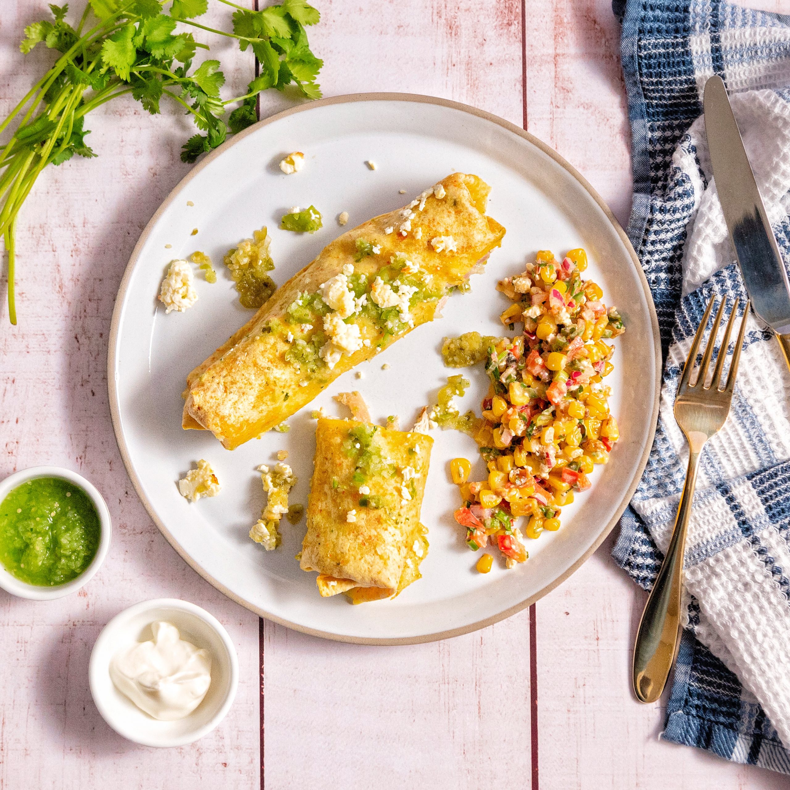 Chicken Enchiladas with corn salad