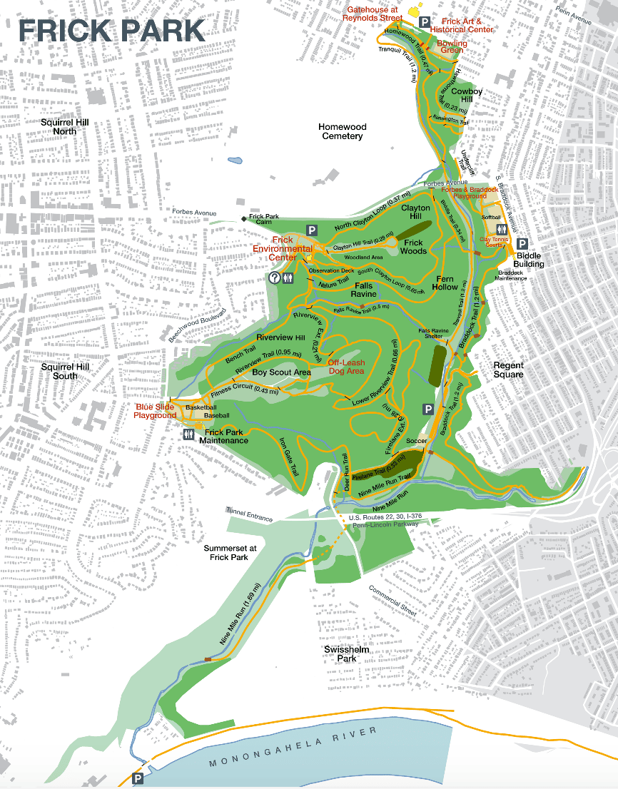 Schenley Park Frick Park Squirrel Hill Great Runs Frick Pakr Map 
