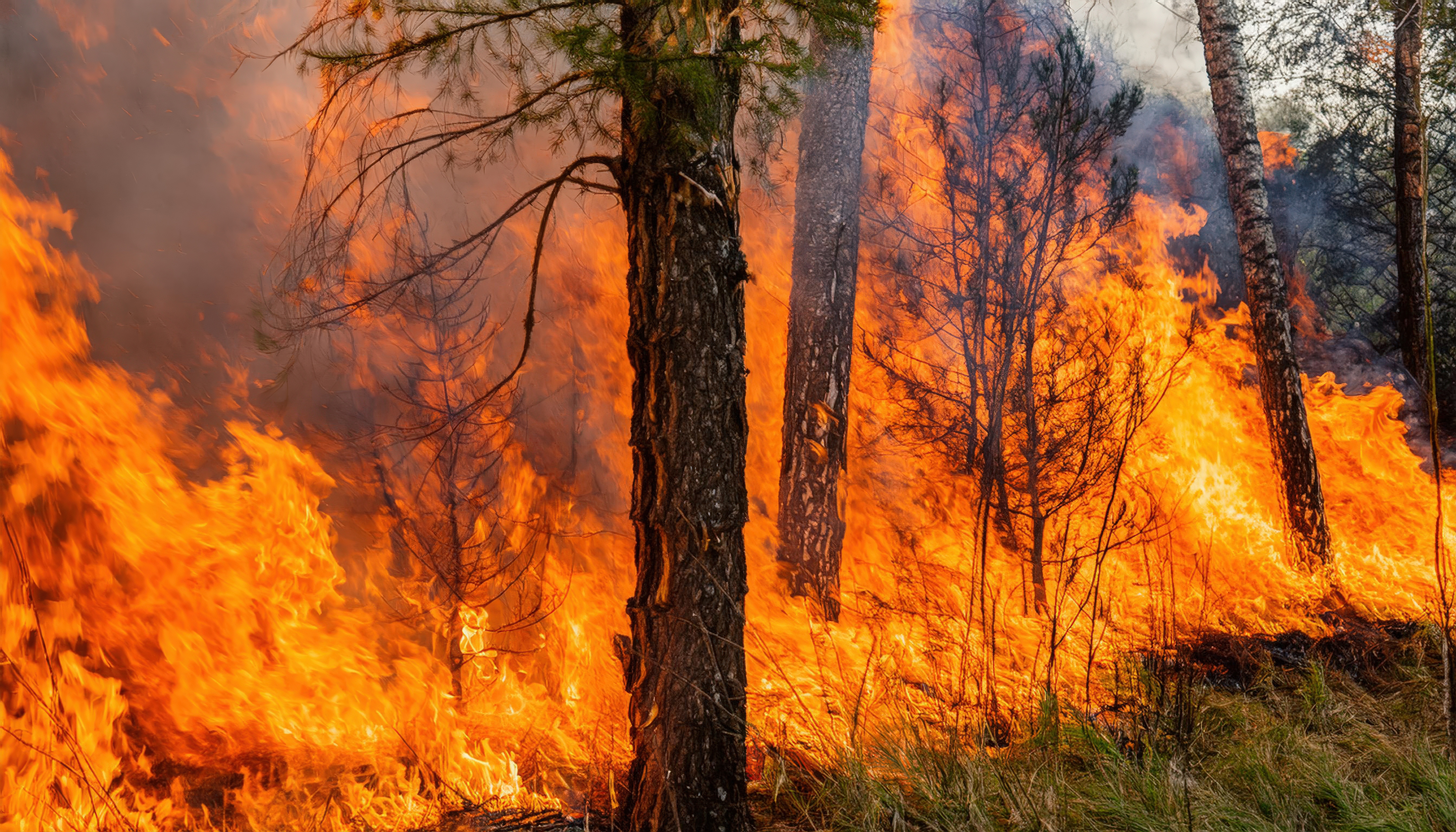 fire burning in forest.