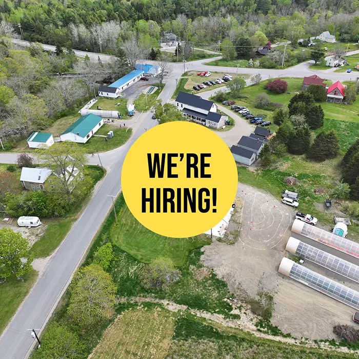 Photo of Smithereen Farm campus from above with We're Hiring blurb