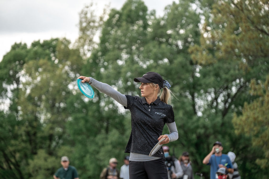 Catrina Allen prepares to throw a shot.