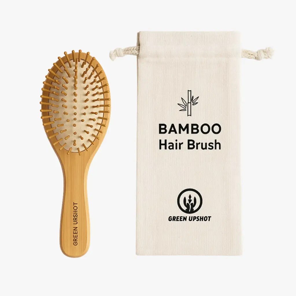 wooden hair brush with bamboo bristles