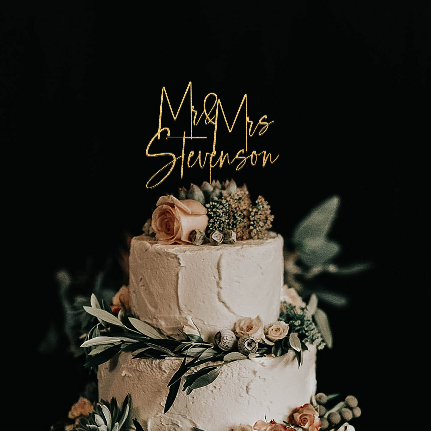 rustic script custom wedding cake toppers