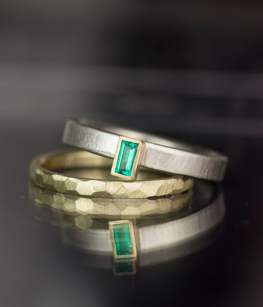 Classic baguette emerald solitaire engagement ring
