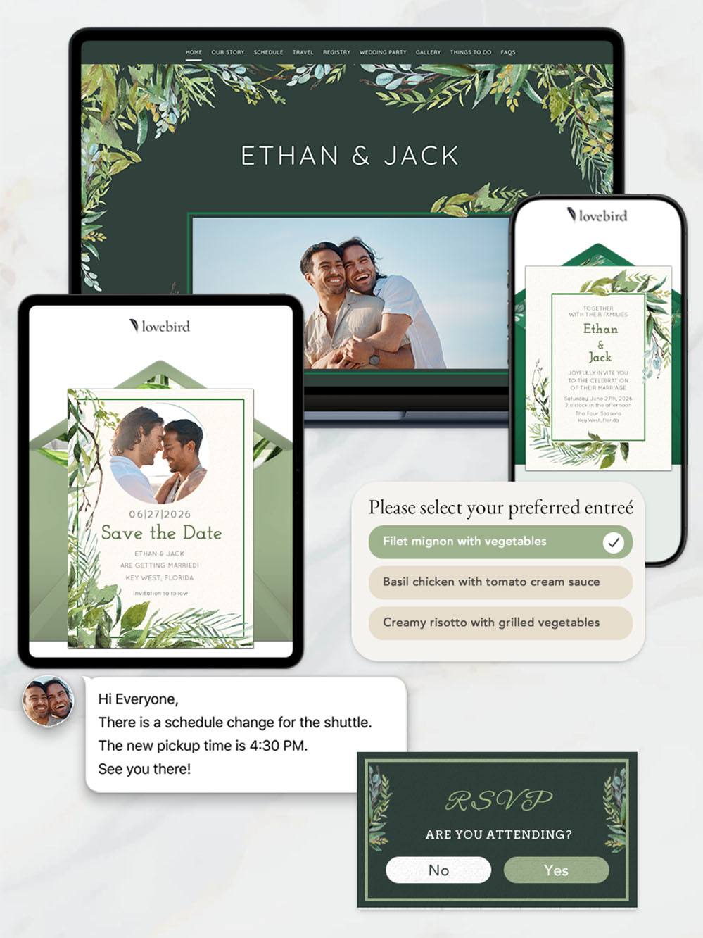 Lovebird Wedding Platform Spring Greenery