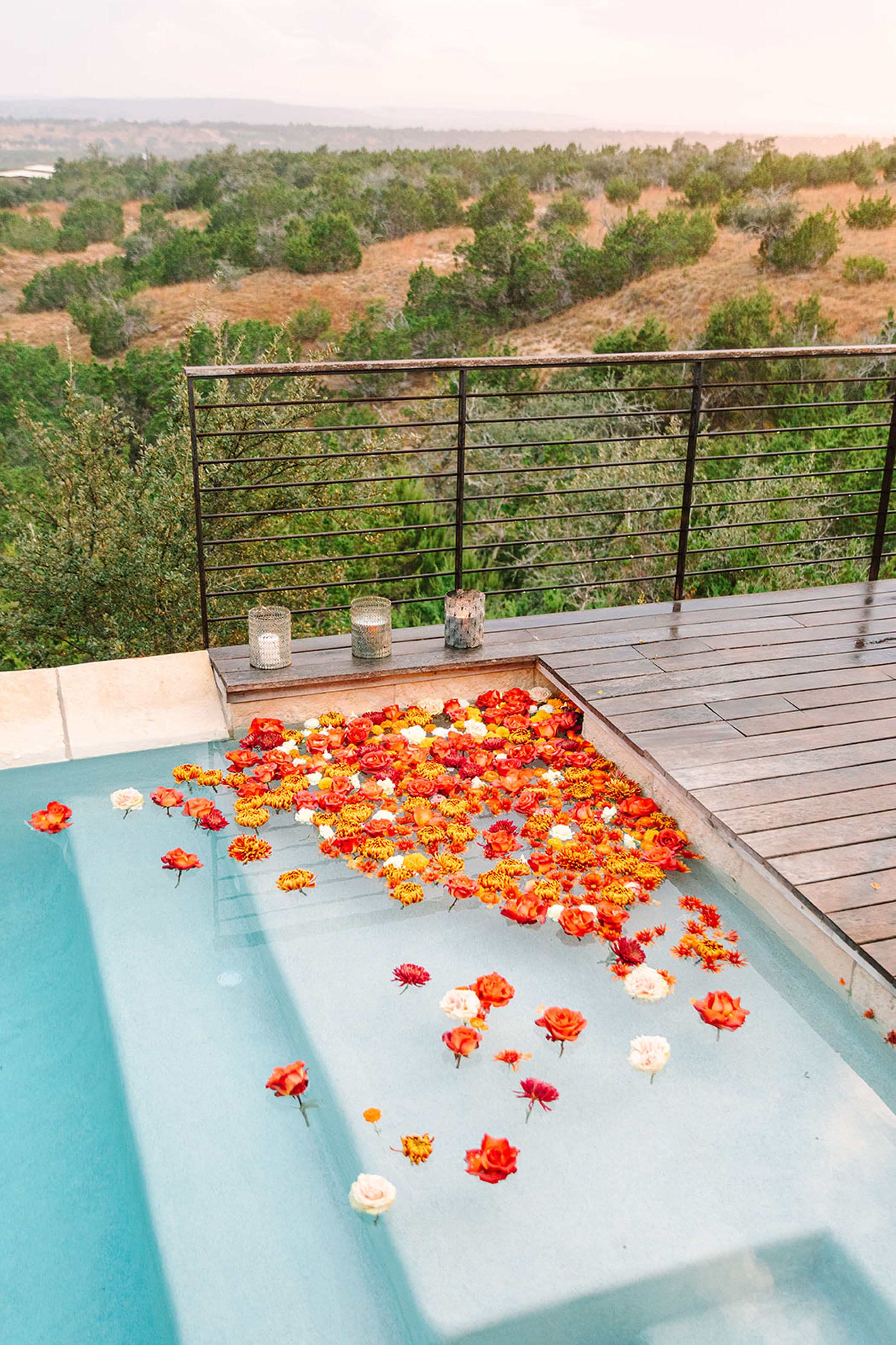 flowers floating in the pool