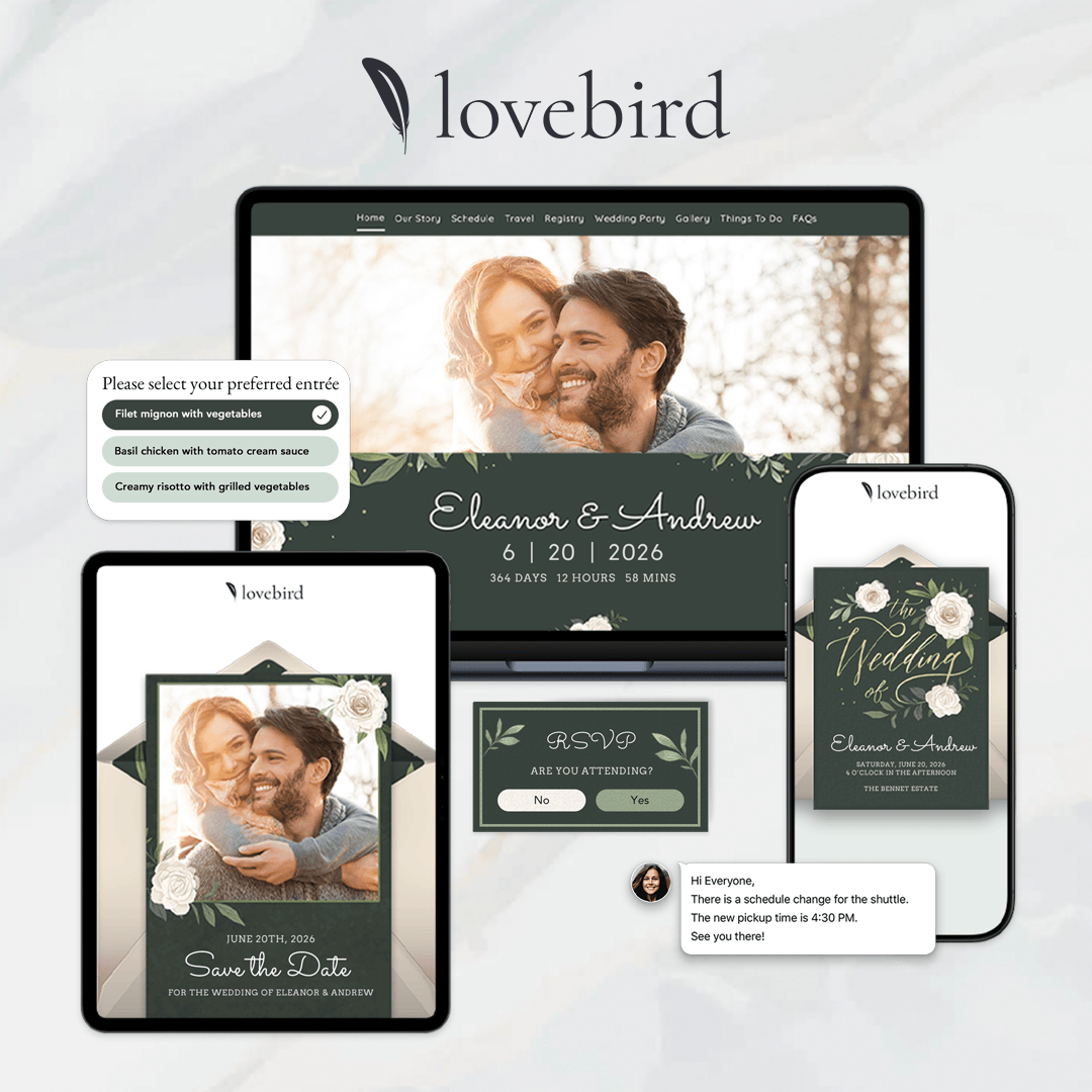 editing a free wedding website from Lovebird