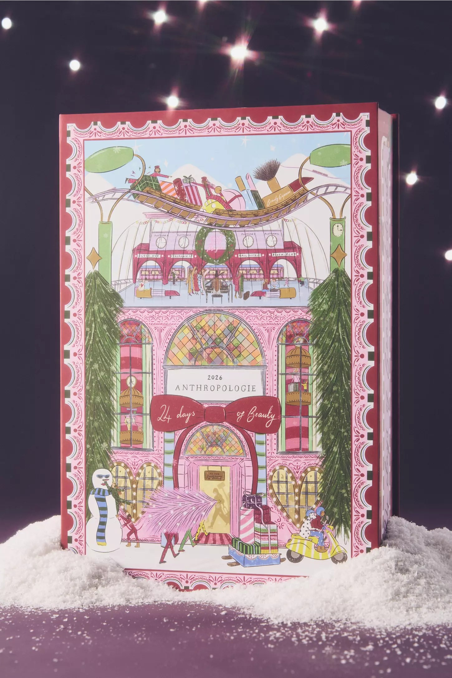 Anthropologie 24 Days of Beauty advent calendar for adults with an illustrated storefront box