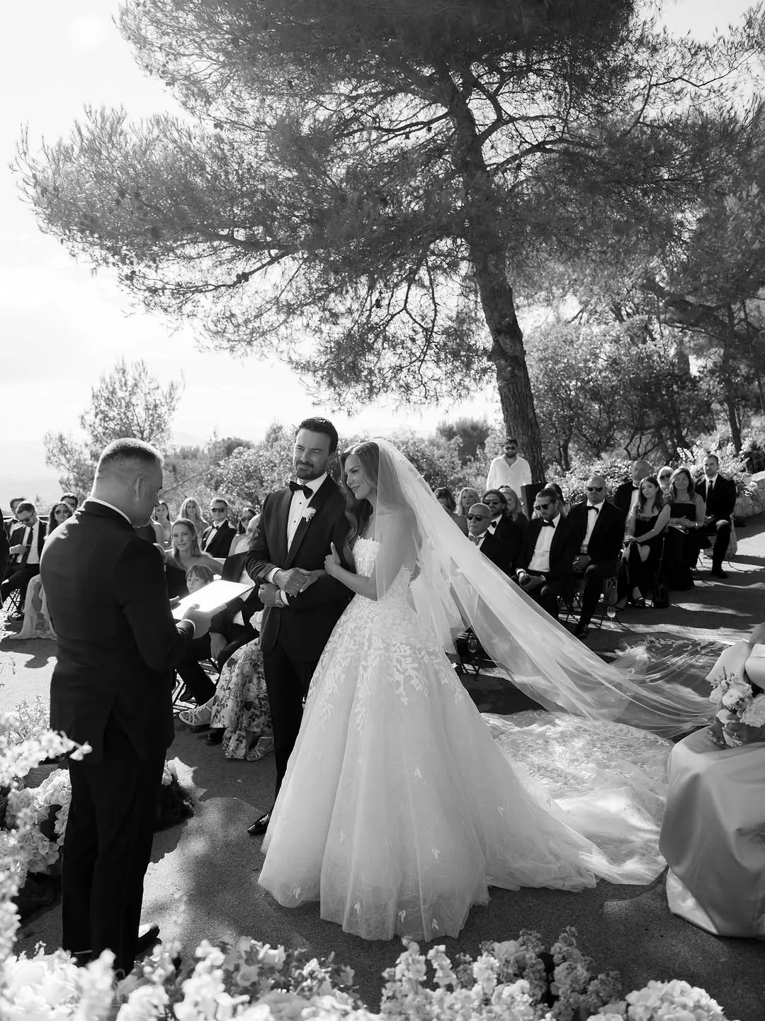 Hannah Brown wedding photo in black and white