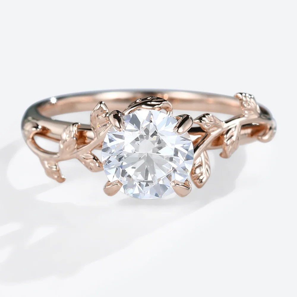 Round Cut Lab Grown Diamond Solitaire Leaf Design