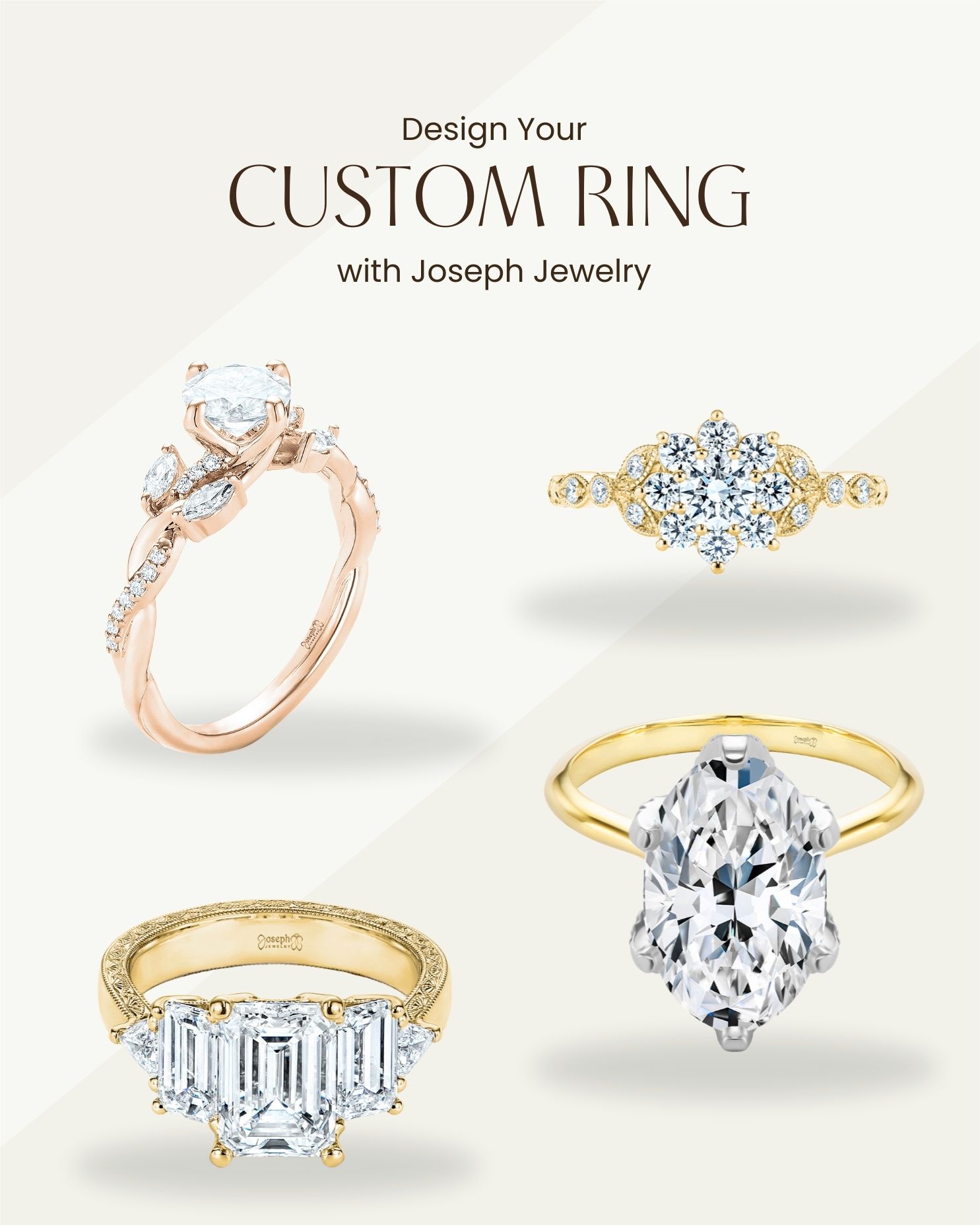 collection of custom engagement rings from Joseph Jewelry