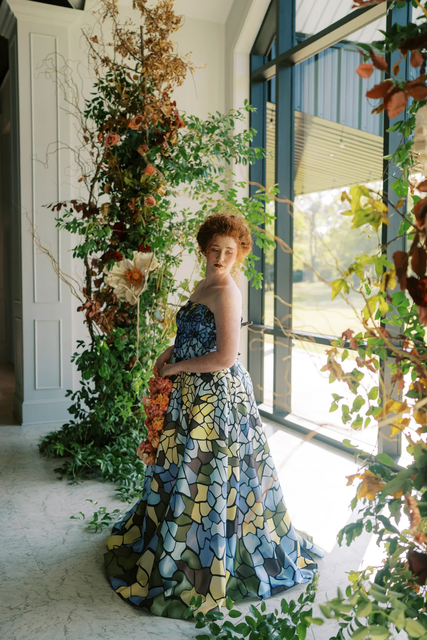 This Autumnal Art Nouveau Wedding Featured a Show-Stopping Stained Glass  Wedding Dress - Green Wedding Shoes