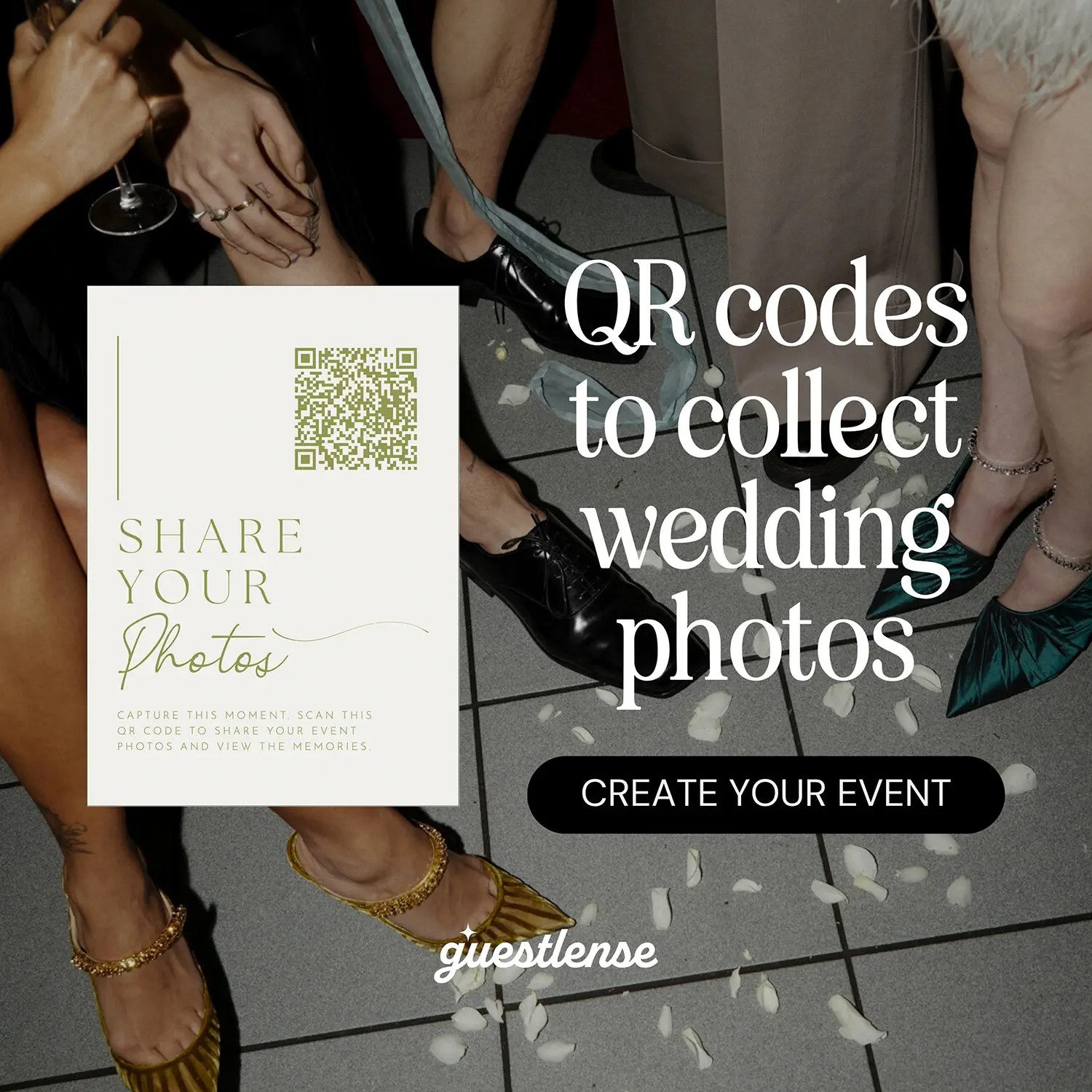 photo of people with the text QR codes to collect wedding photos