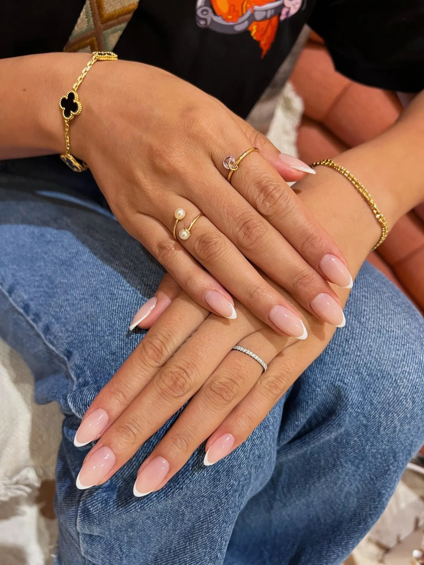 micro French tip almond nails