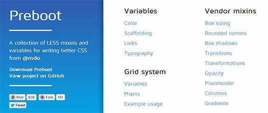 Collection Of LESS Mixins And Variables For Writing Better CSS: Preboot ...