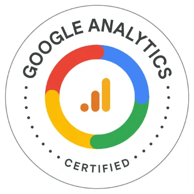 Google Analytics Certified badge featuring the colorful Google Analytics logo and 'Certified' text, indicating expertise in web analytics.