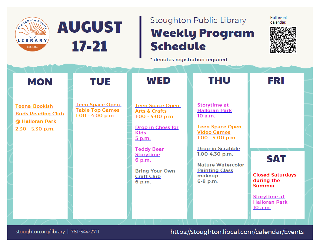 Stoughton Public Library Events for Week of August 17