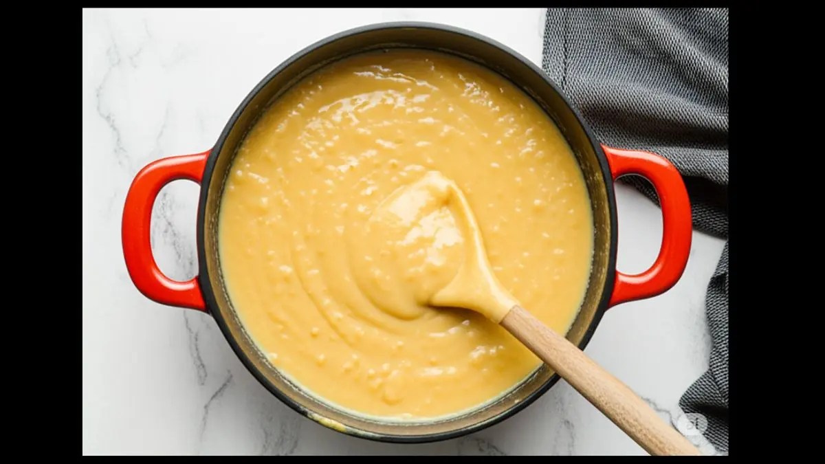 Cooked dal being stirred in the pressure cooker after releasing steam, with optional hot water added to adjust consistency.