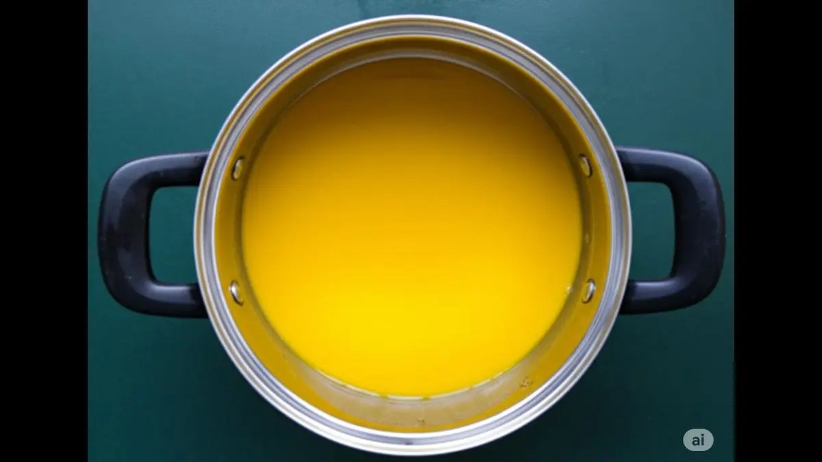 Cooked toor dal resting in a bowl with excess water drained, cooling to a lukewarm temperature before blending.