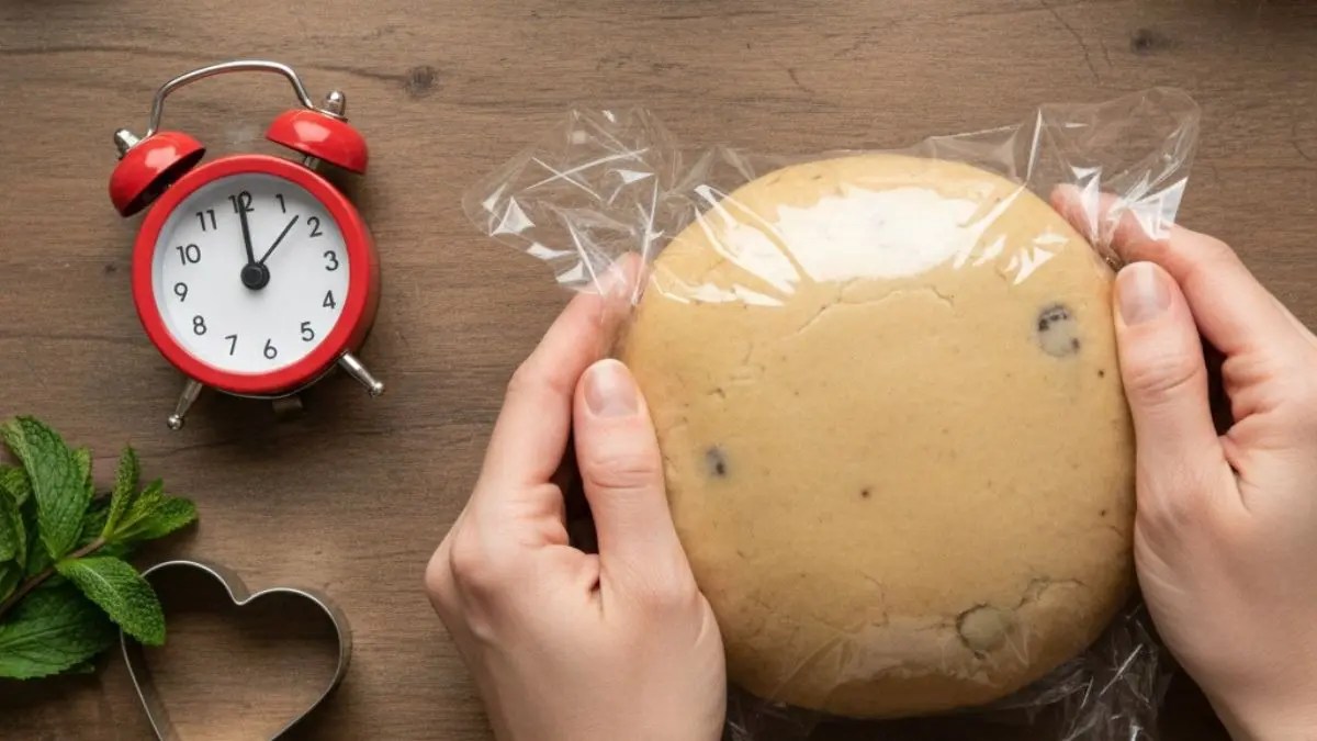 Cookie dough wrapped in plastic wrap