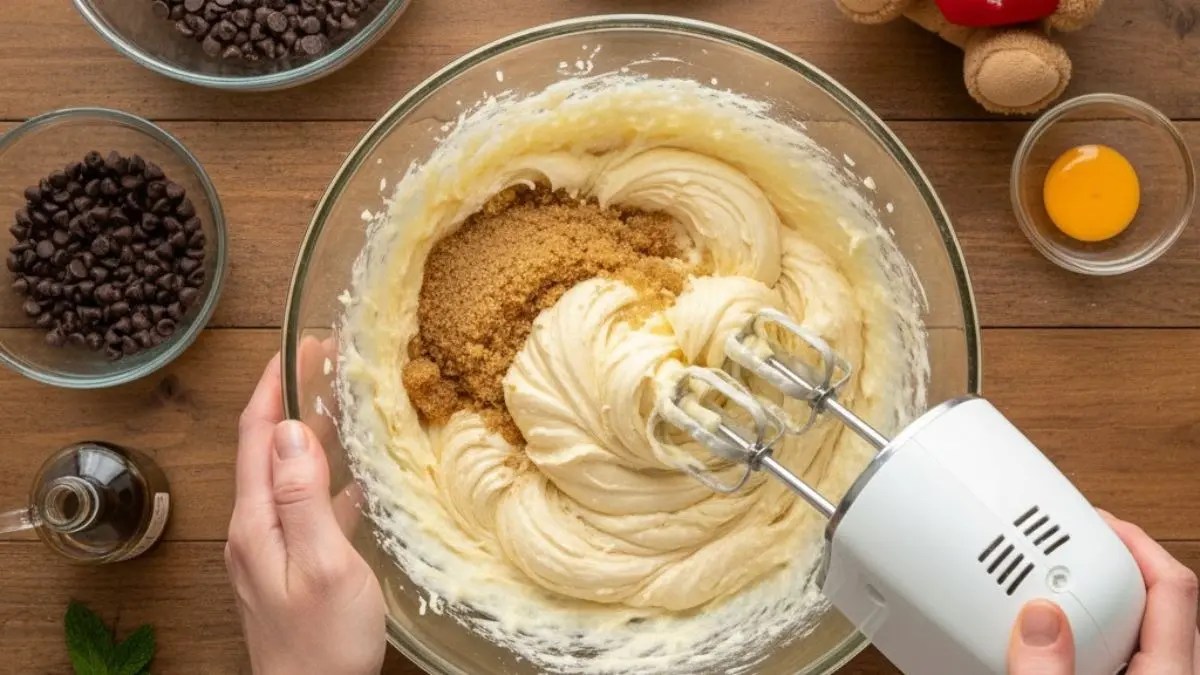 Mixing butter and sugar for cookie dough