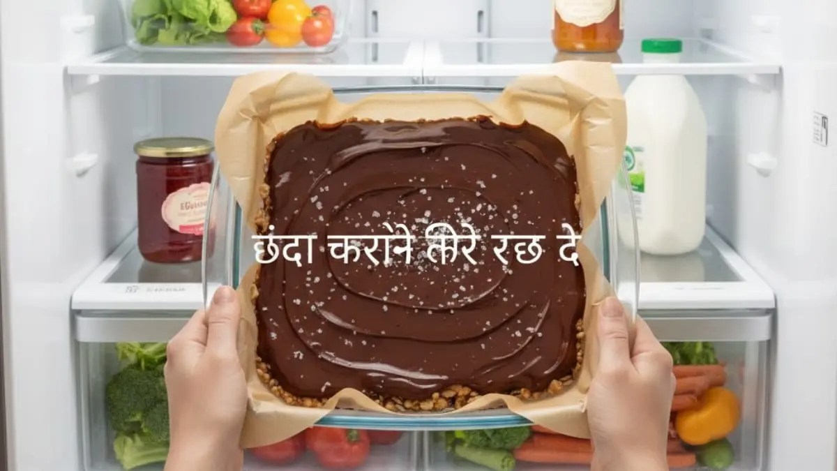 Placing chocolate nut bars in refrigerator to set.