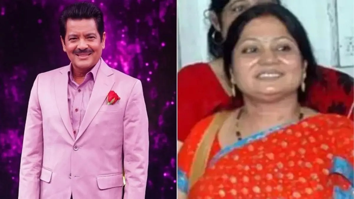 Udit Narayan and a woman in a red saree.