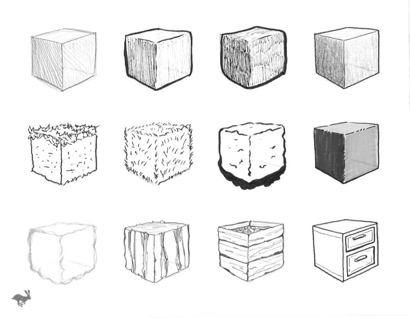 rows of boxes with linework and shading