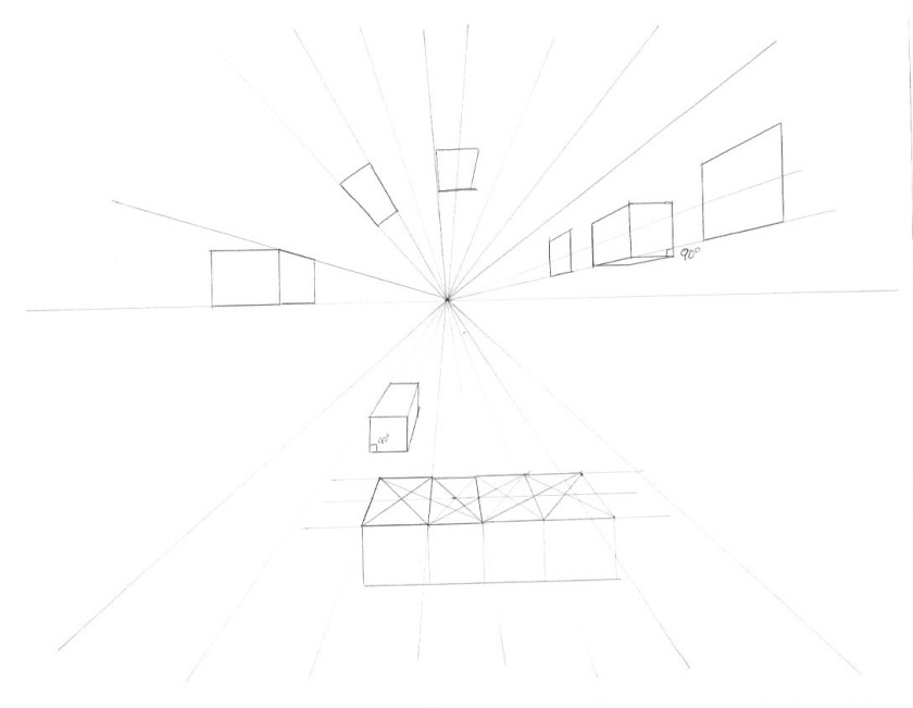 basic 1 point perspective grid with boxes