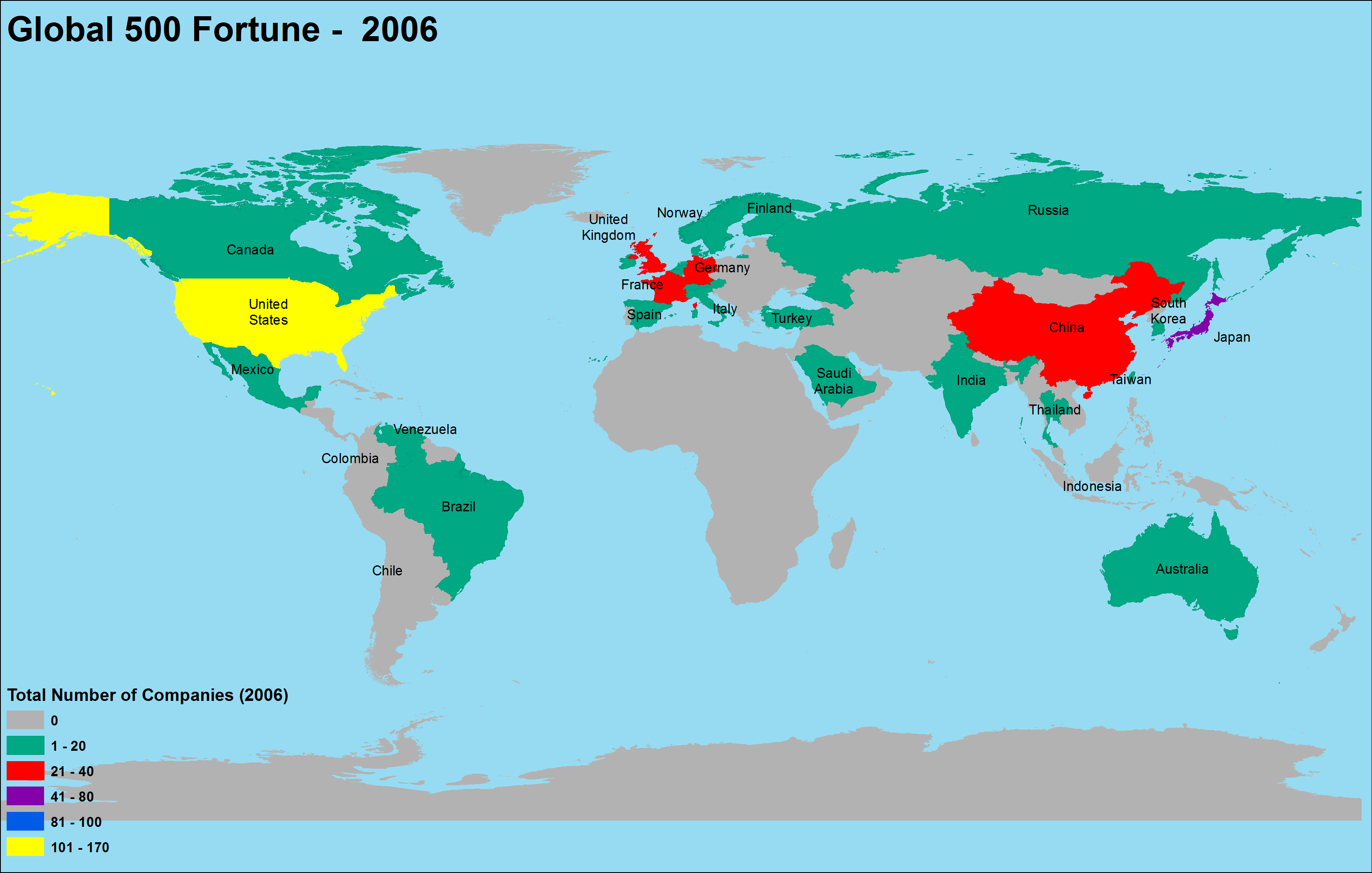 10 Years Data, Map and Charts of Global Fortune 500 Companies