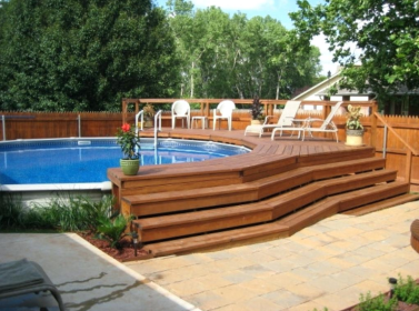 pool ground deck above designs pools swimming decks inground luxurious plans steps wooden wood round material backyard semi alluring kool