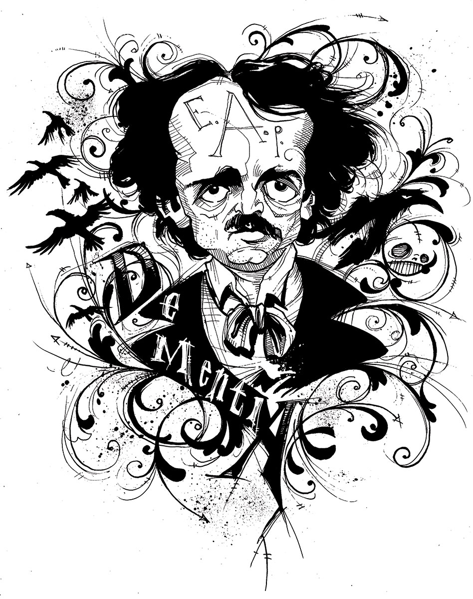 gris grimly edgar allan poe raven crow dementia tell tale heart