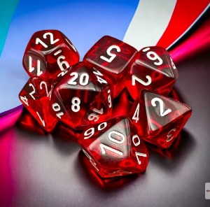 Set 7 dadi GDR - Trasparenti Red/White