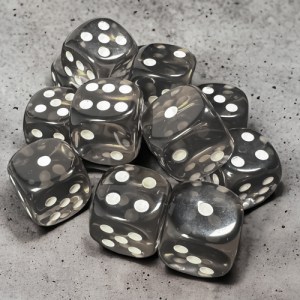 Set 12 dadi D6: Trasparenti Smoke/white