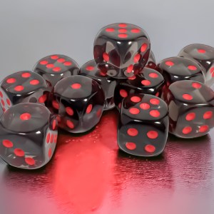 Set 12 dadi D6: Trasparenti Smoke/Red