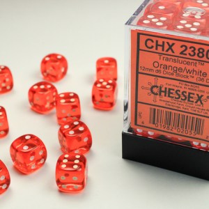 Set 36 dadi D6: Trasparenti Orange/white