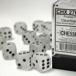 Set 12 dadi d6: Frosted Clear/black