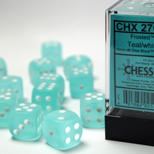 Set 12 dadi d6: Frosted Teal/white