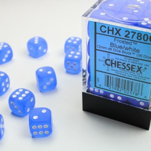 Set 36 dadi d6: Frosted Blue/white